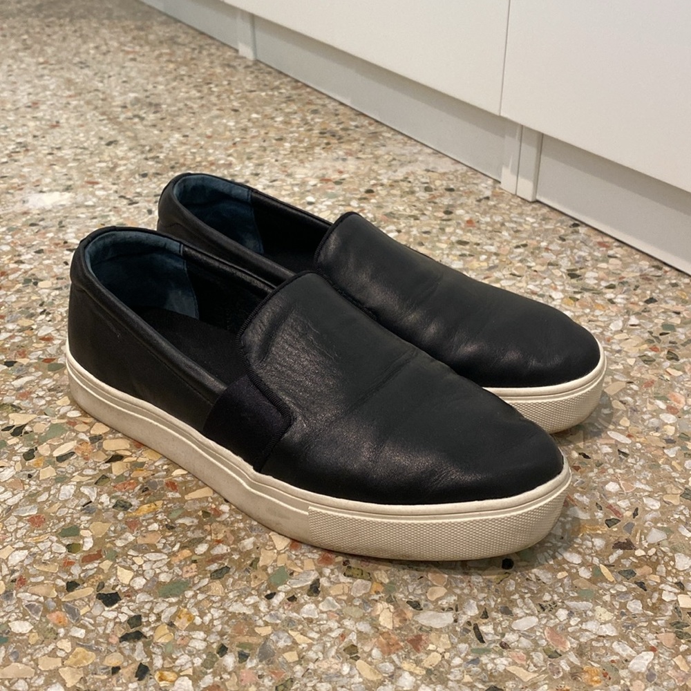 Birdies Swift Sneakers Shoes Black Leather Slip On 8.5